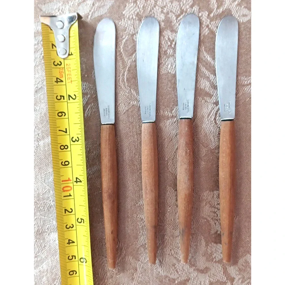 VTG 4 Small Butter Pate Knives Japan Wood Handles Lightweight 6
